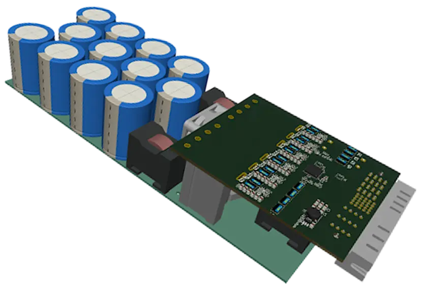 A 3D render of a GaN-based AC/DC and DC/DC converter