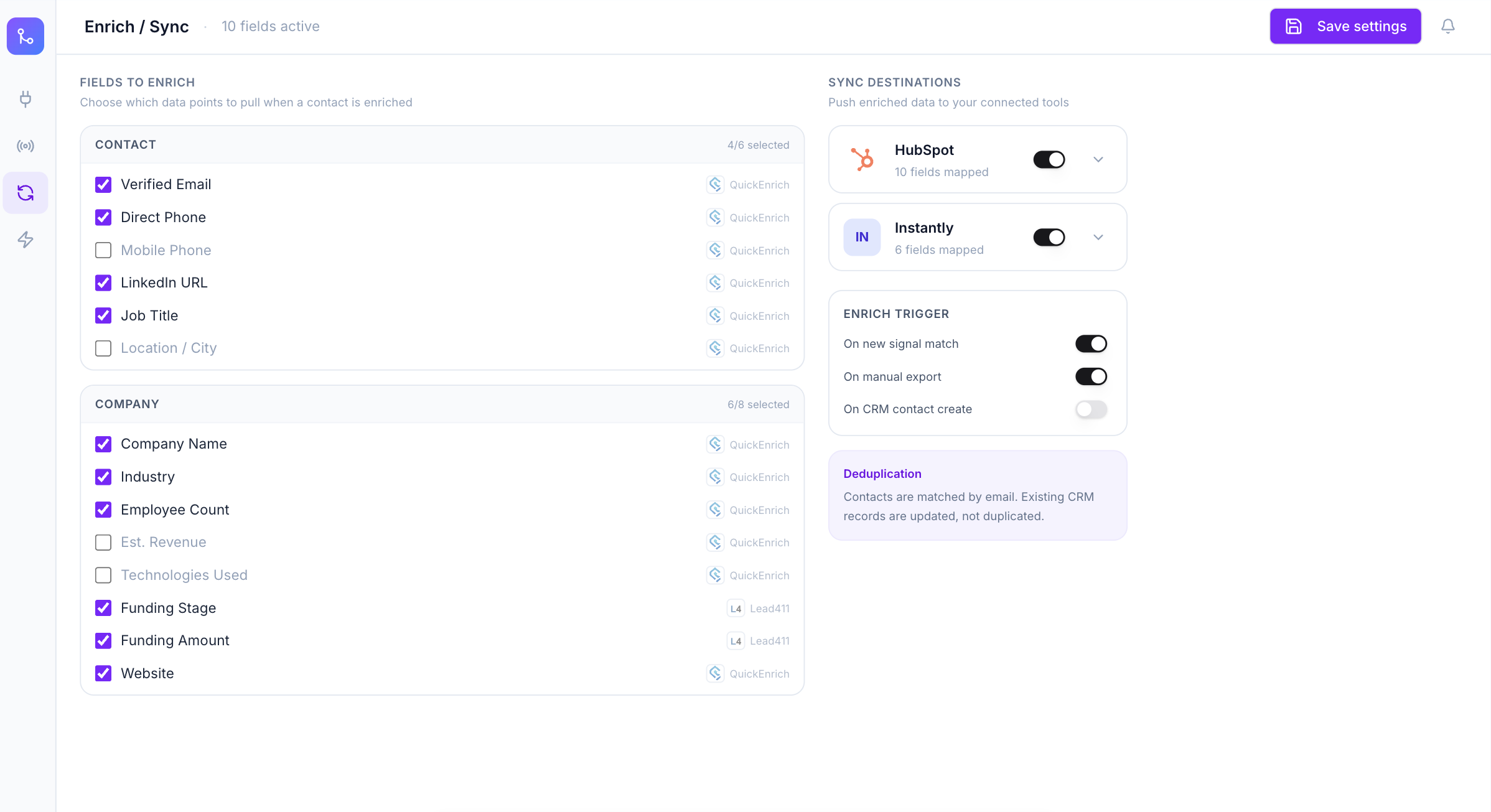 Claude GTM Mesh — Enrich/Sync configuration