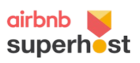 Airbnb Superhost badge logo combining Airbnb wordmark and a red and yellow geometric symbol.