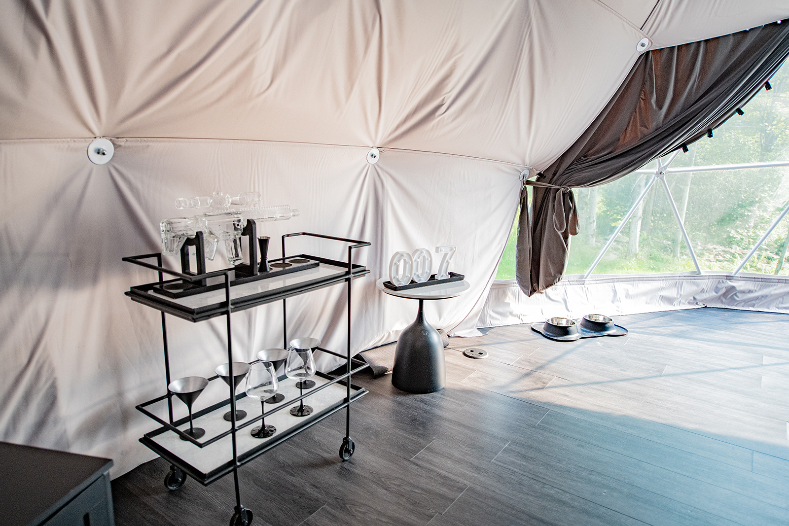 open dome space with yoga equipment and nature view at Unique Escapes NY