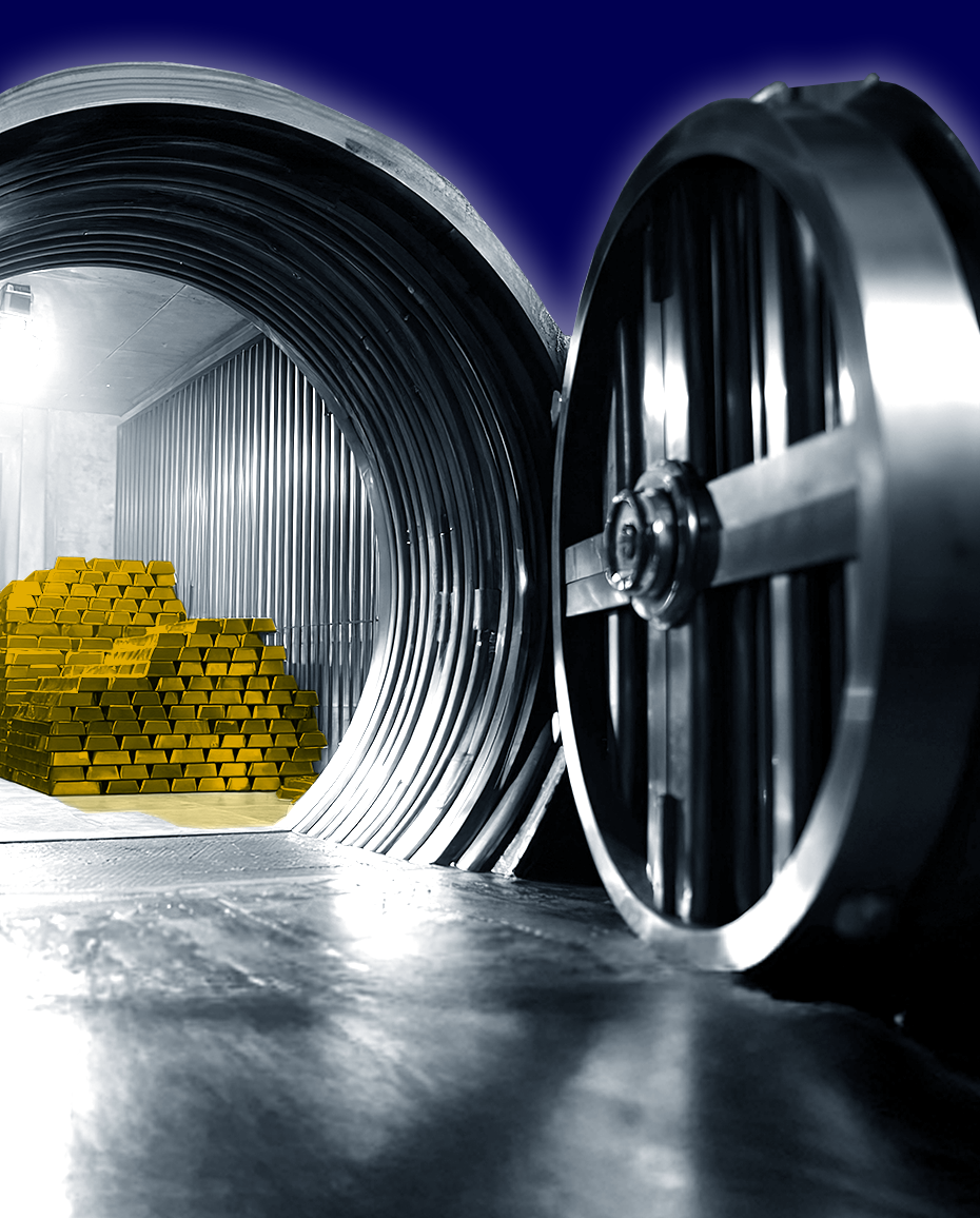 Heavy vault securing gold