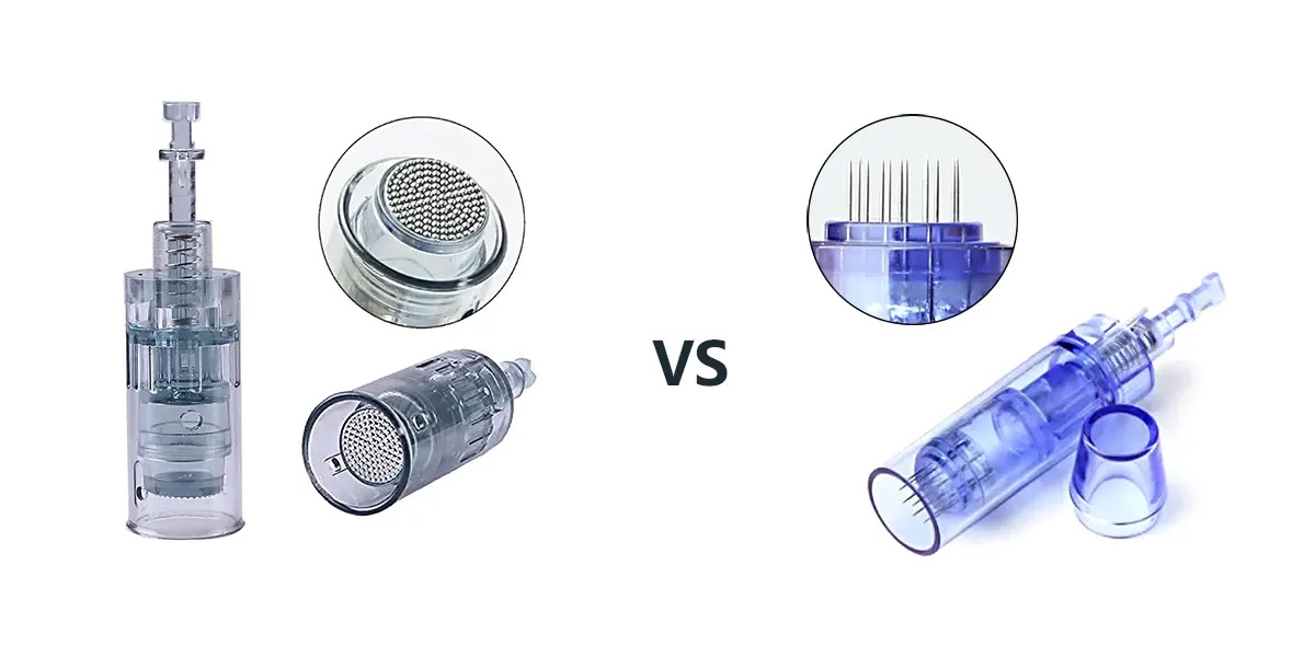 Microneedling tip shown next to nano-needling tip