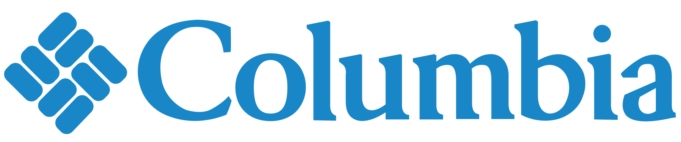 Columbia Sportswear logo in blue with a distinctive diamond-shaped emblem on the left.