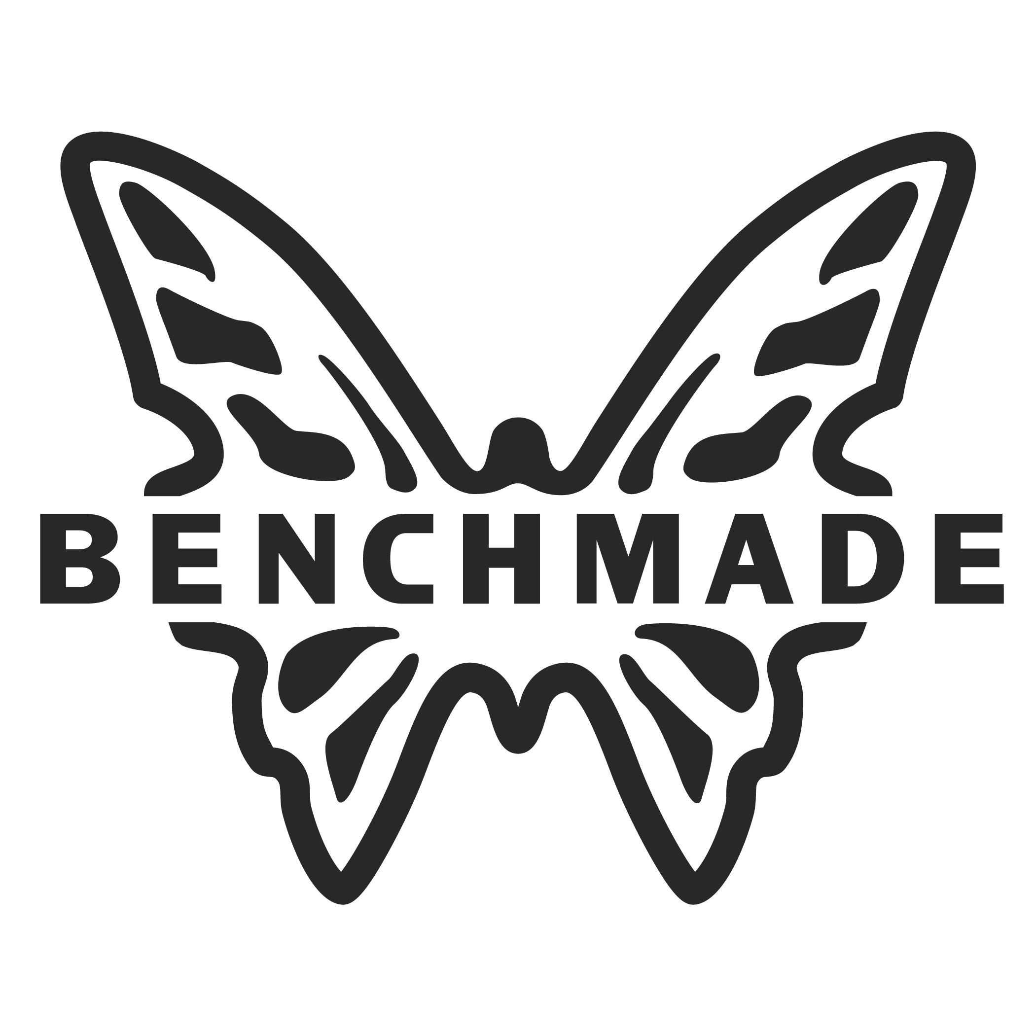 Benchmade logo featuring stylized butterfly wings above and below the word BENCHMADE.