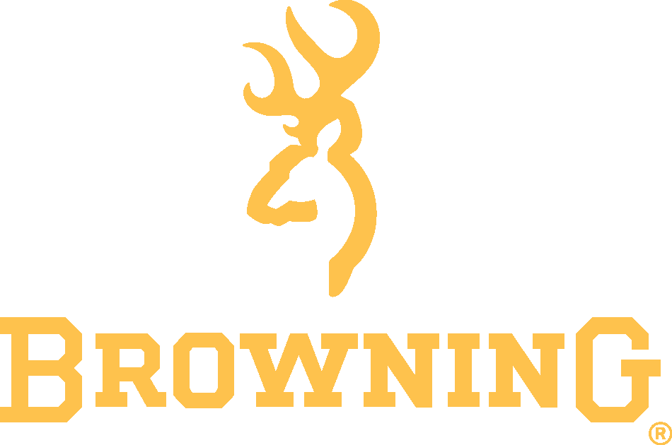 Browning logo featuring stylized golden deer head above the word 'Browning' in bold yellow letters.