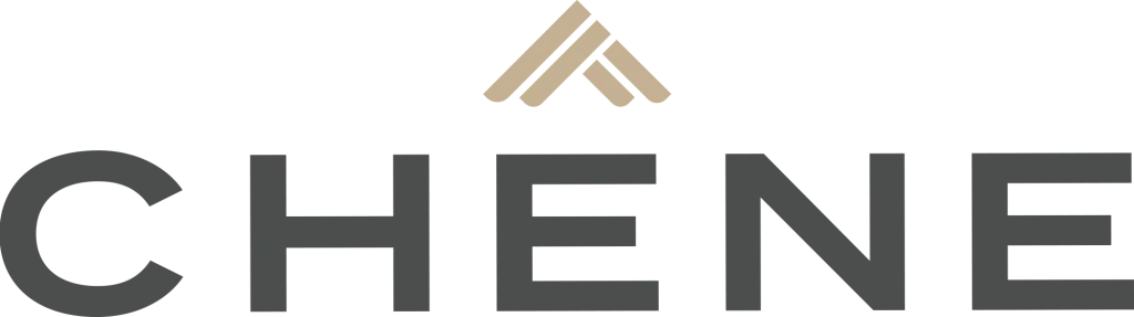 Logo featuring the word 'CHENE' in bold capital letters with a stylized golden roof shape above the letter E.