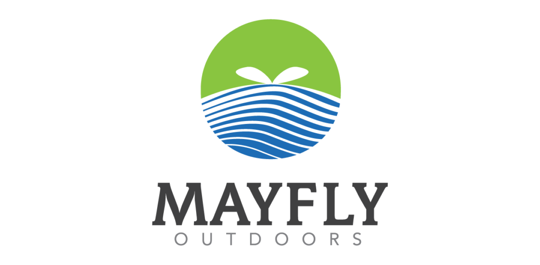 Mayfly Outdors logo with green and blue graphic above the name.