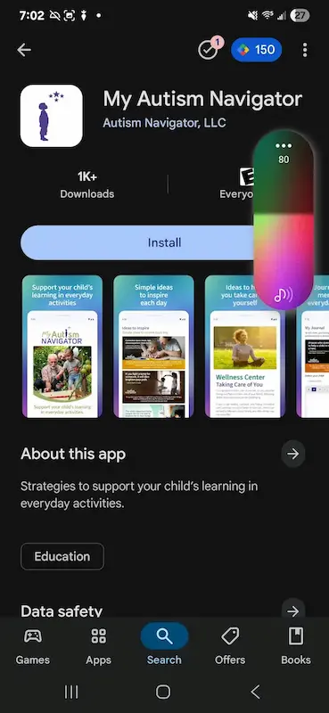 Screenshot of Autism Navigator app page showing support for children’s learning in everyday activities.'