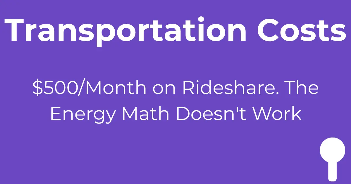 Transportation costs $500 monthly rideshare - energy math doesn't work