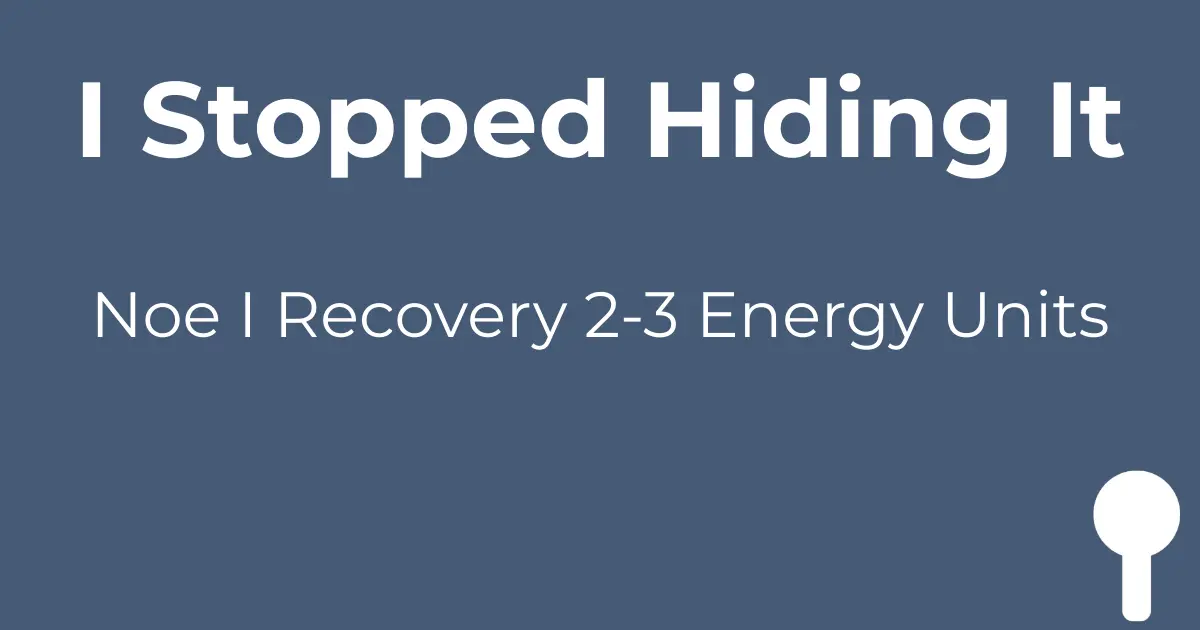 Purple graphic with white text reading 'I Stopped Hiding It' and 'Now I Recover 2-3 Energy Units' with white spoon icon, representing autistic adult stimming as energy recovery tool