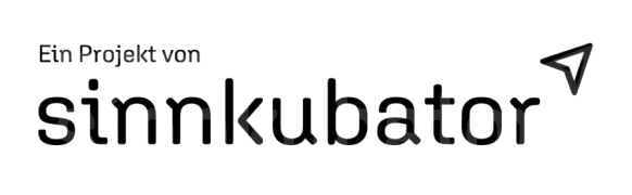 Logo with text 'Ein Projekt von sinnkubator' and a paper airplane icon.