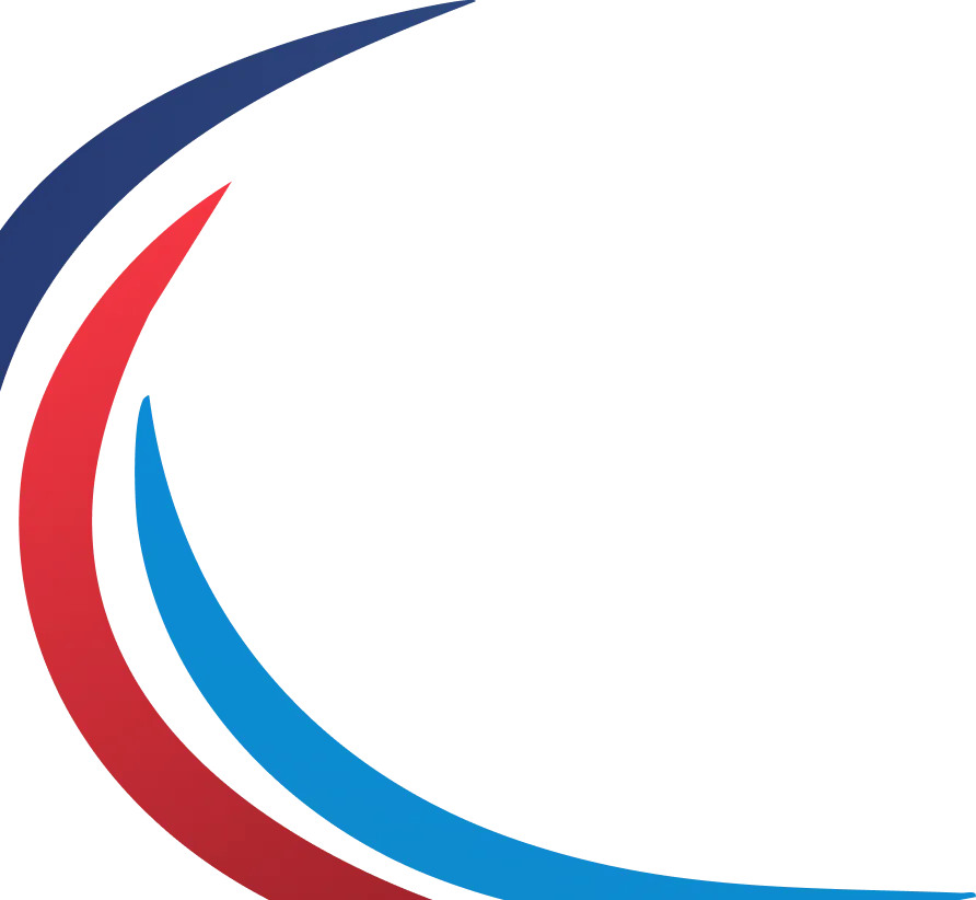 Abstract design featuring curved red and blue lines, suitable for branding and corporate visual identity.