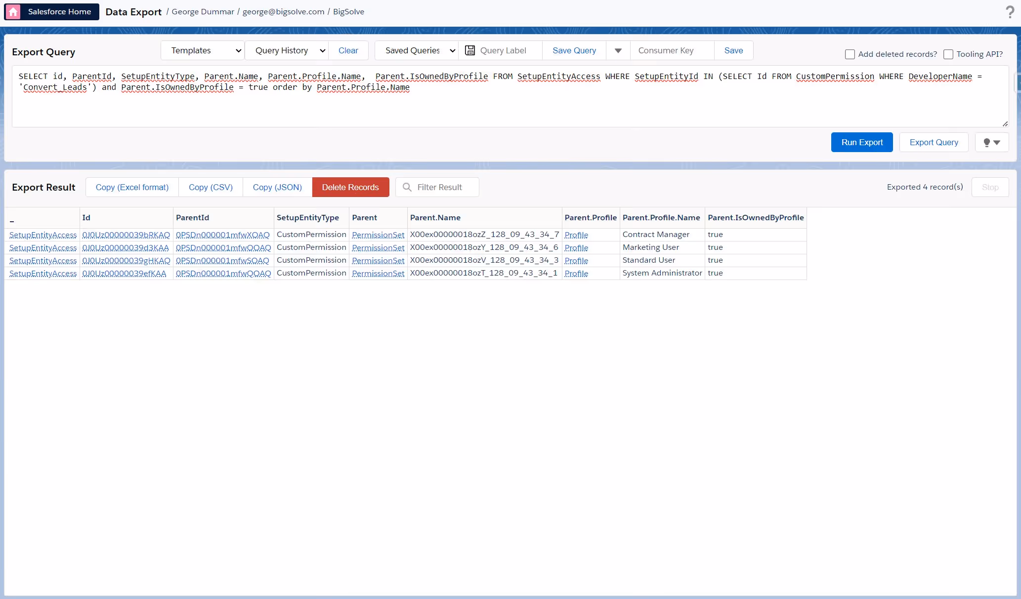 Removing custom permissions from Salesforce profiles in bulk using a SetupEntityAccess SOQL query