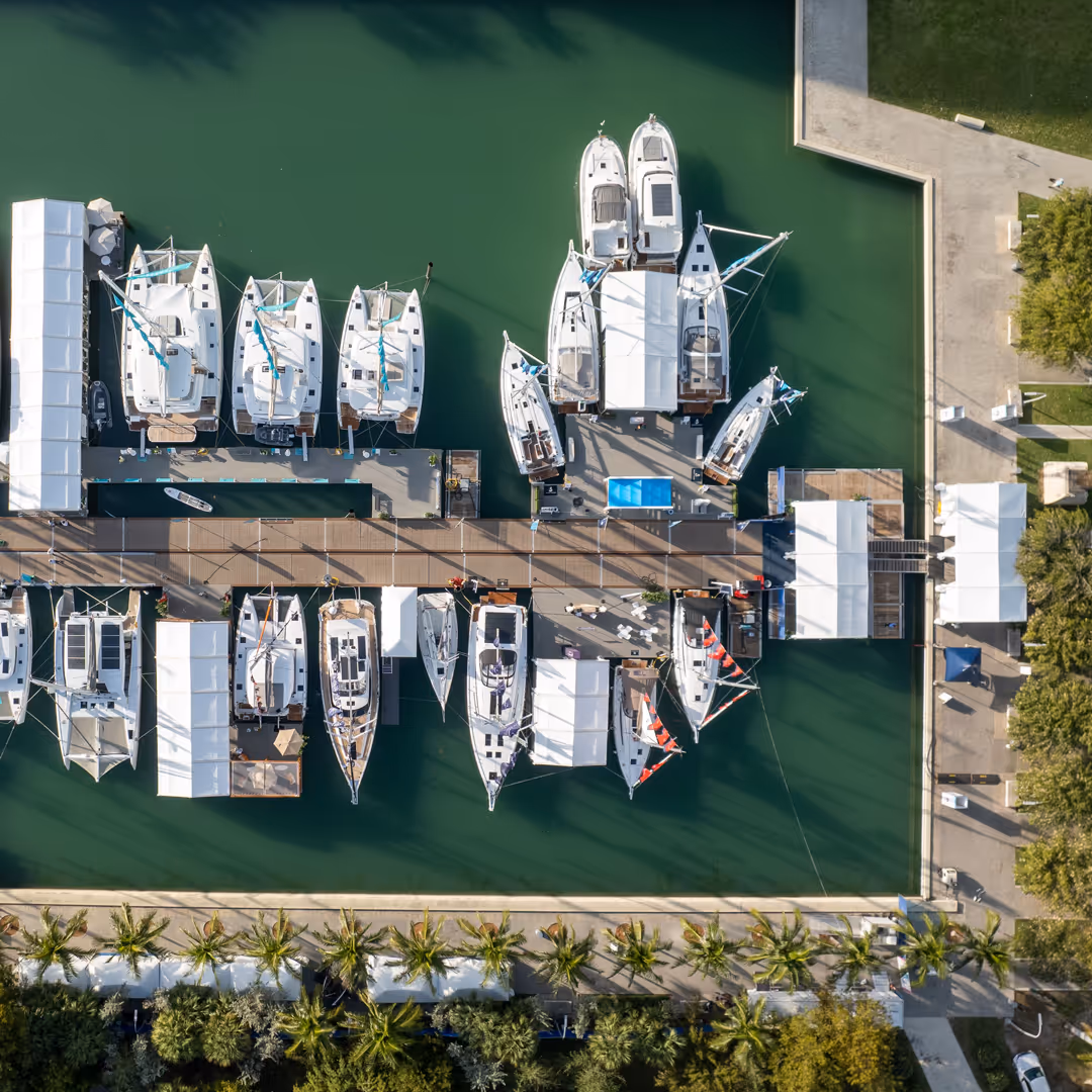 Top view of the boats in a Miami marina