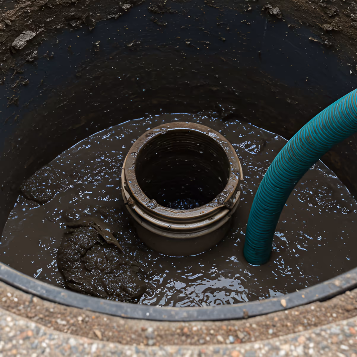 A hose pumping out a dirty grease trap