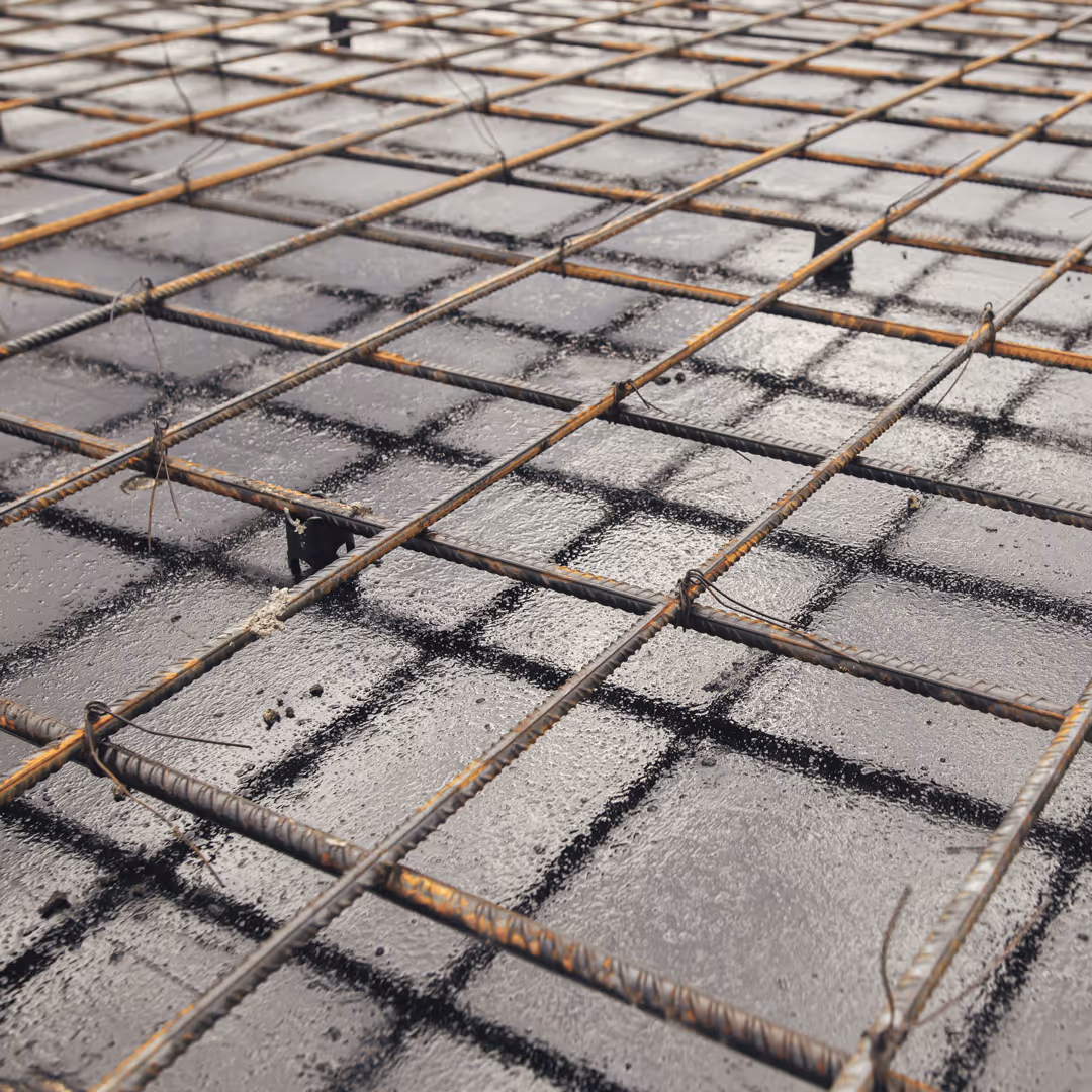grid of concrete slab reinforcement bars