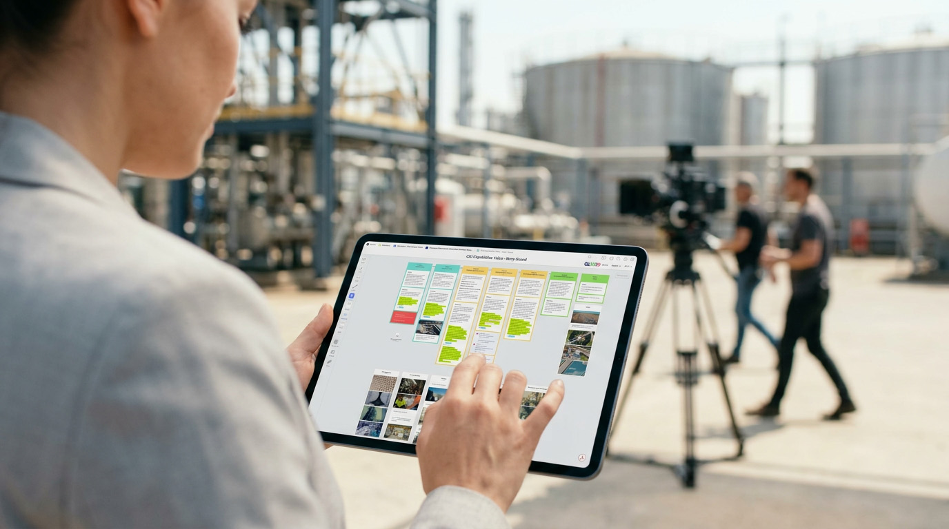 Client reviewing a shot list on a tablet during WVFRM pre-production