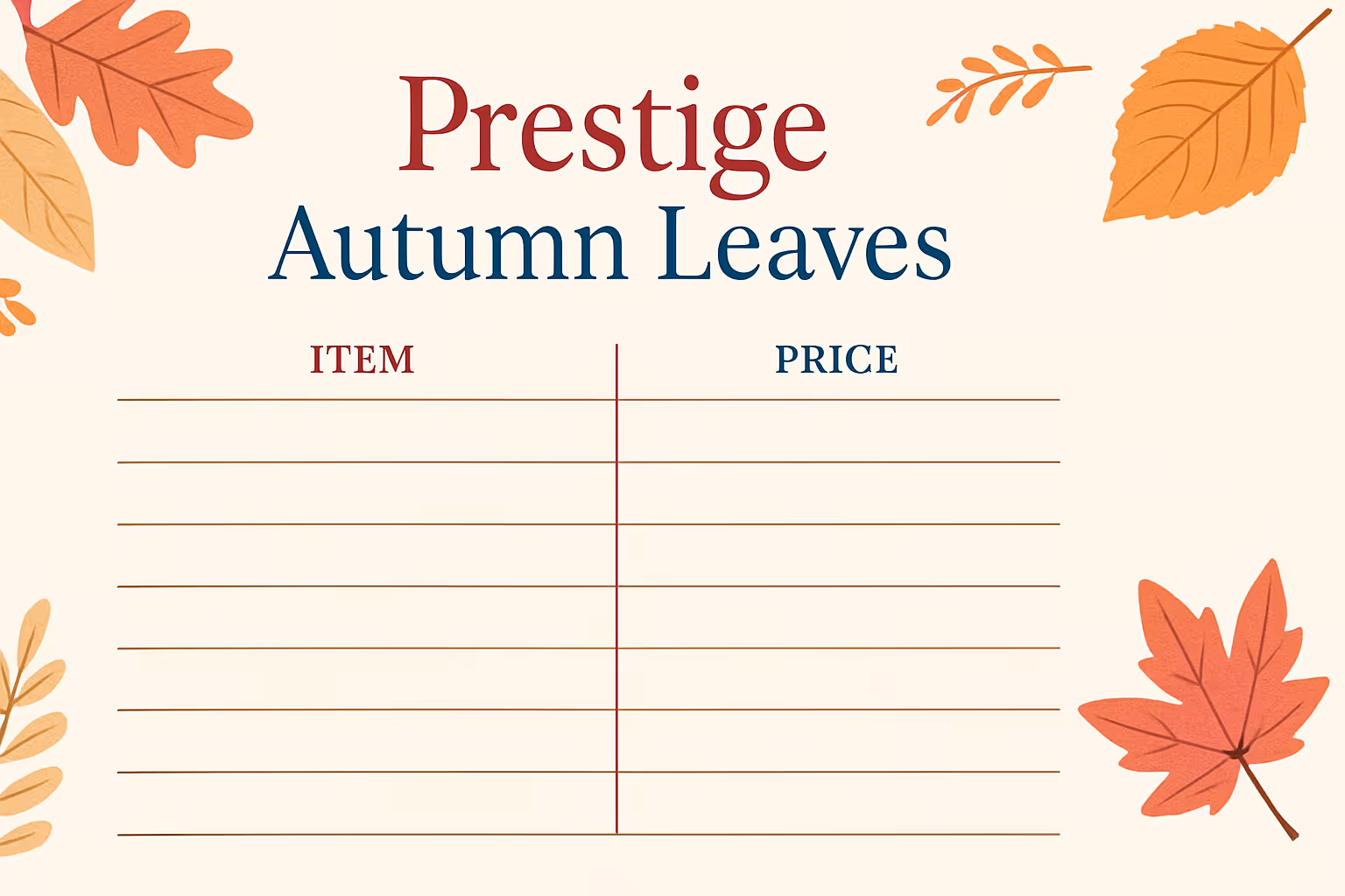 Prestige Autumn Leaves Price List Prestige Autumn Leaves Price List