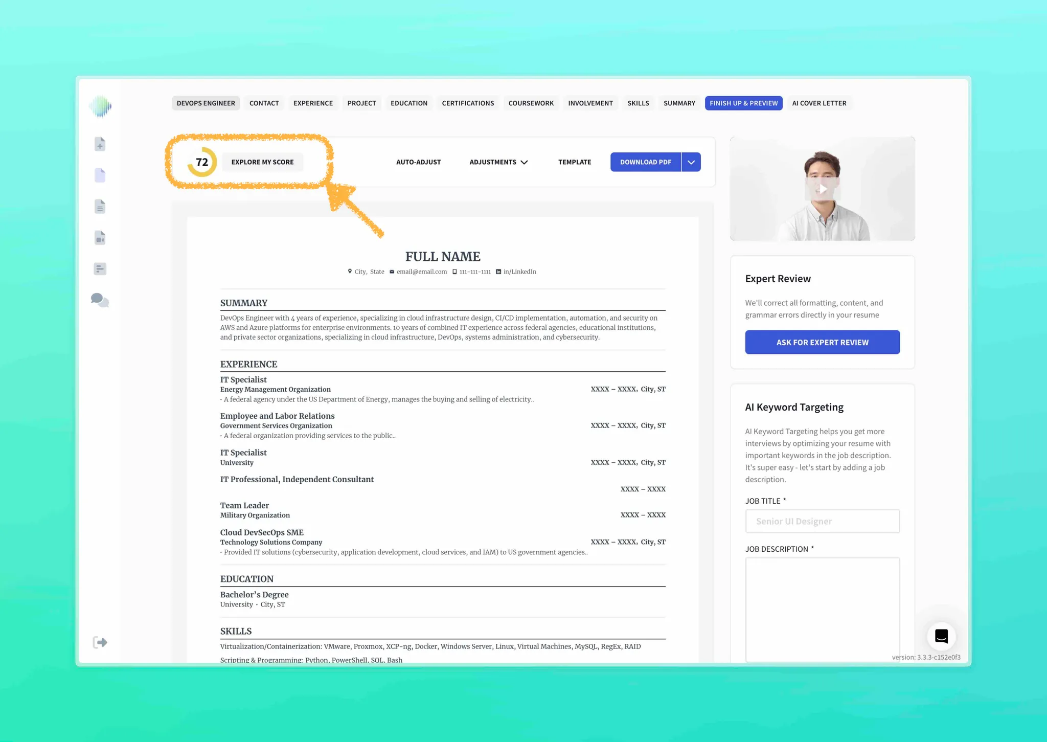 resume finish up page