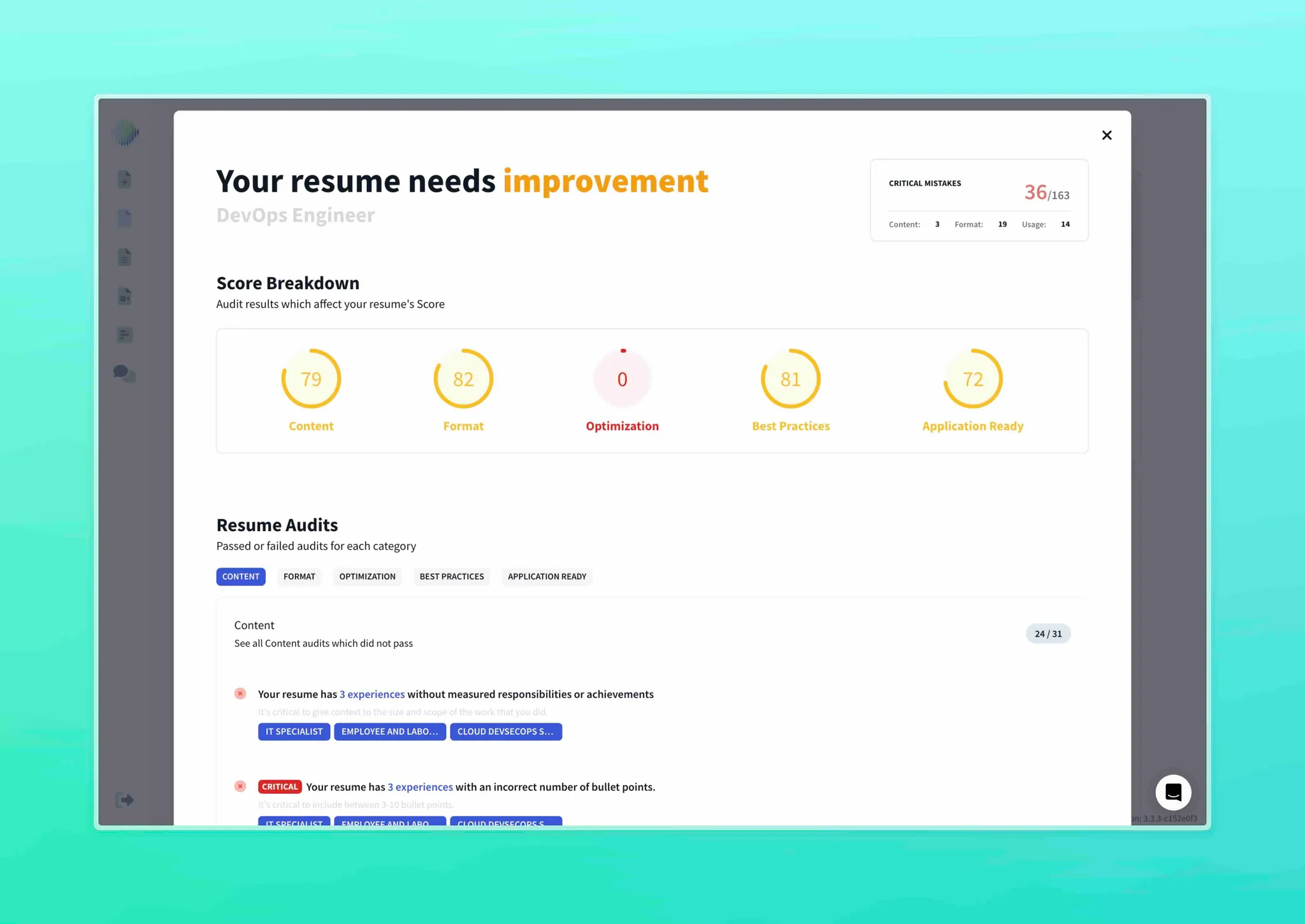 resumatic resume score report