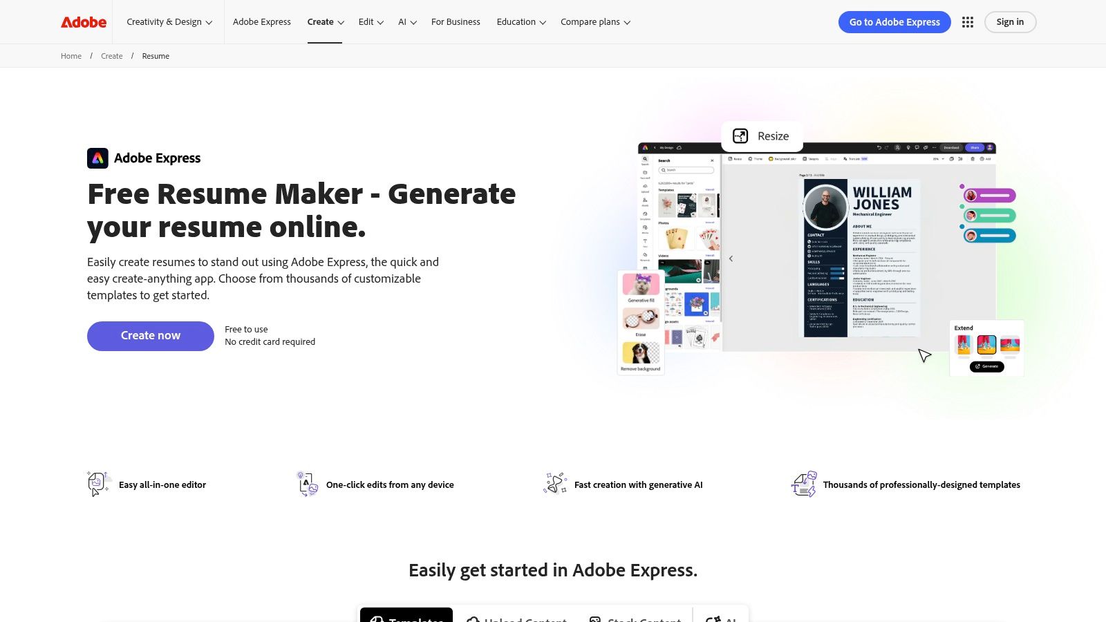 Adobe Express (Free Resume Maker)