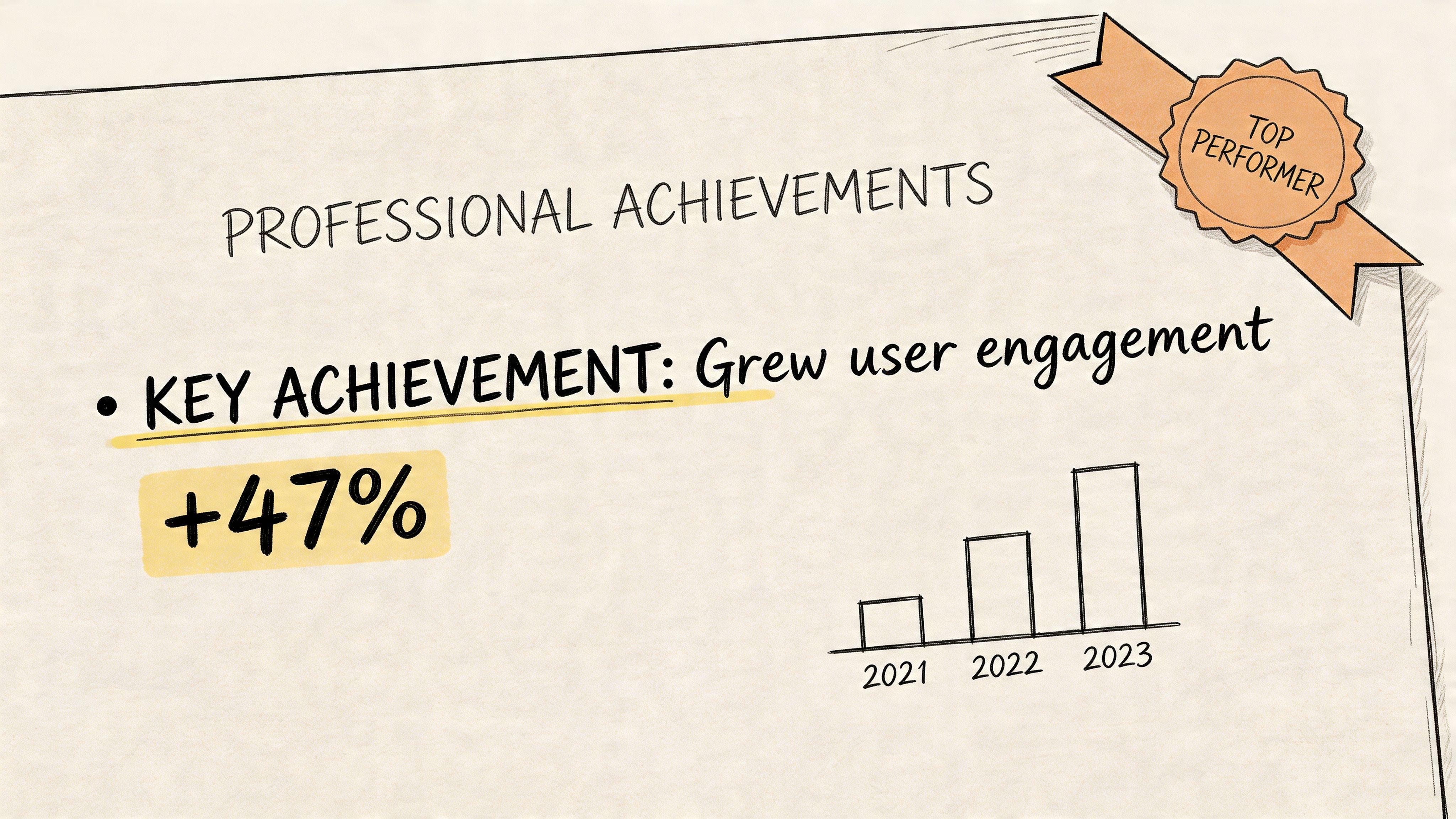 A professional achievement slide highlighting a 47 percent growth in user engagement shown on a chart.