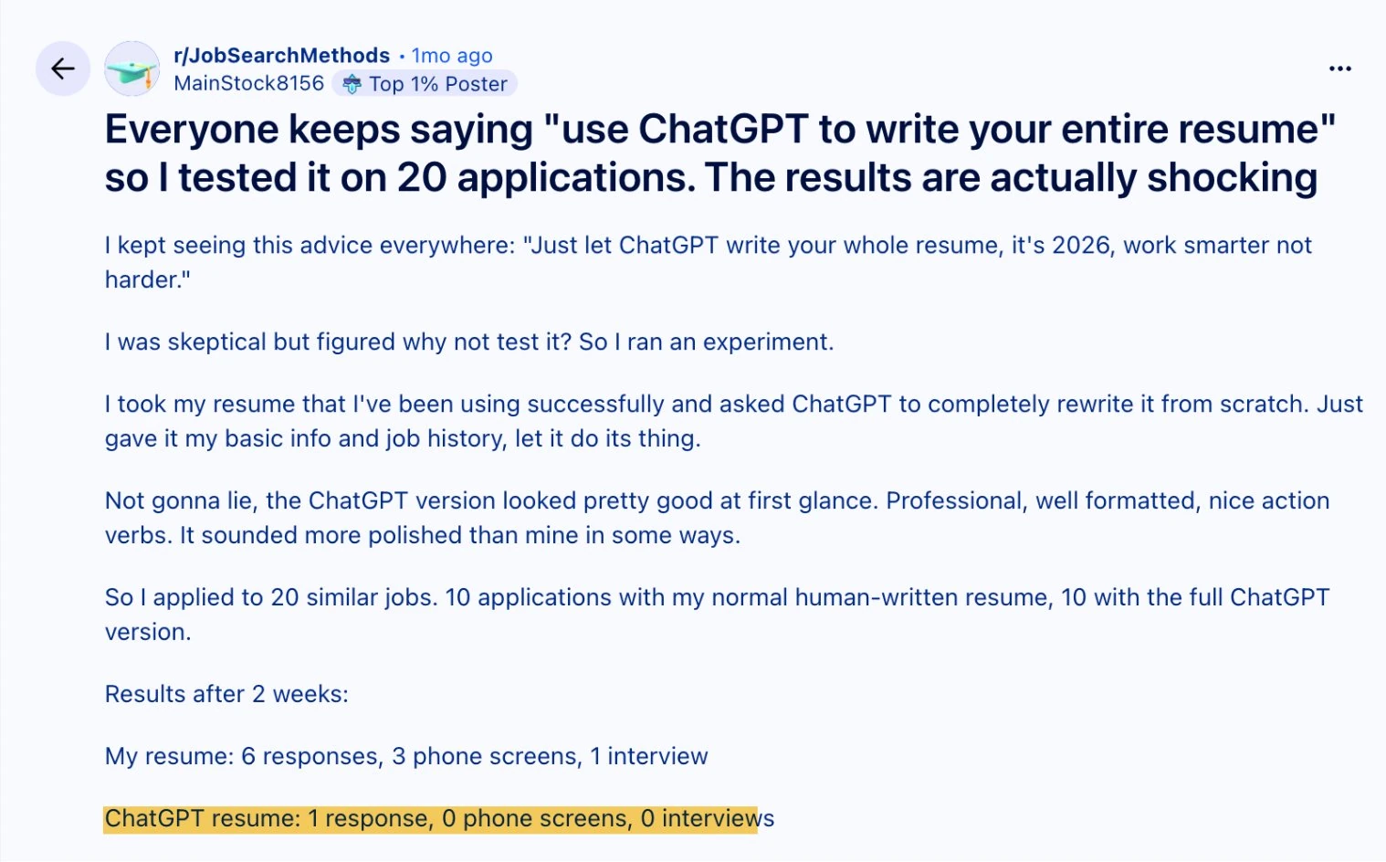 testing chatgpt prompts to write a resume