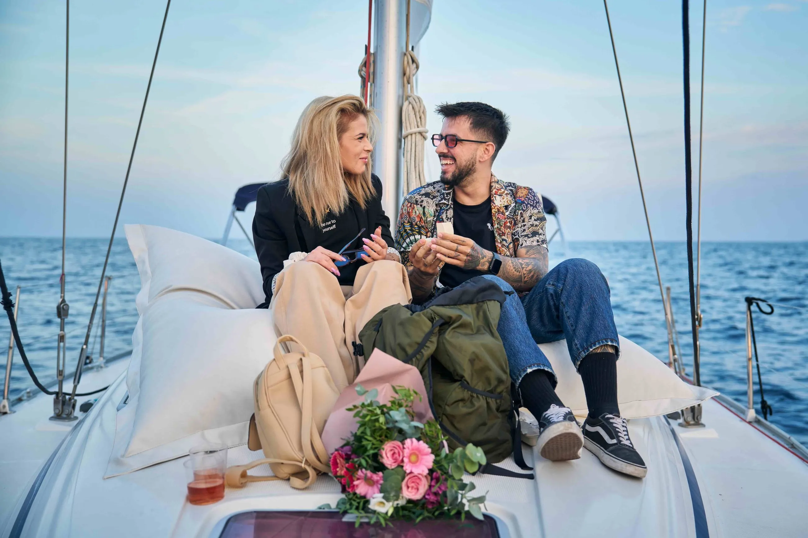 proposal in Barcelona at sea on a sailboat