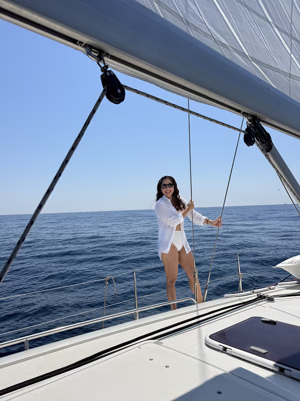 a girl boating in barcelona