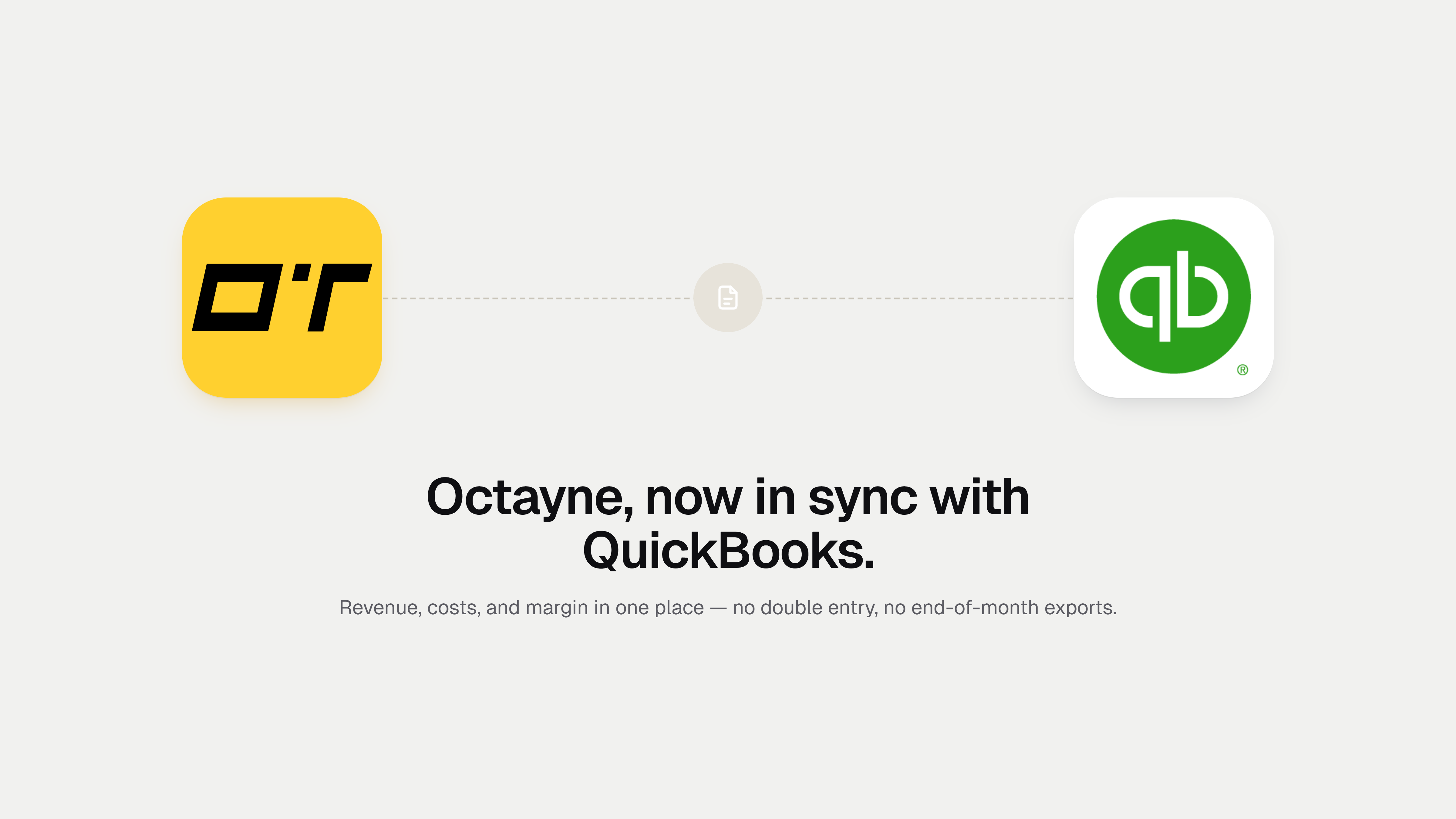 QuickBooks and Octayne data flow diagram: invoices and costs synced between QuickBooks and Octayne project dashboards