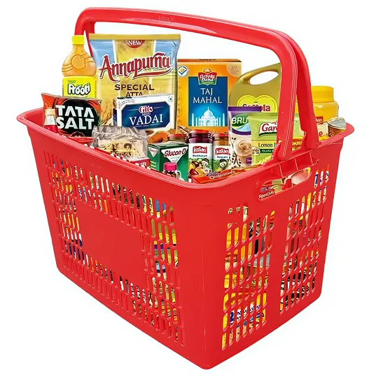 Plastic Shopping Basket Double Handle 28L for Customer Convenience
