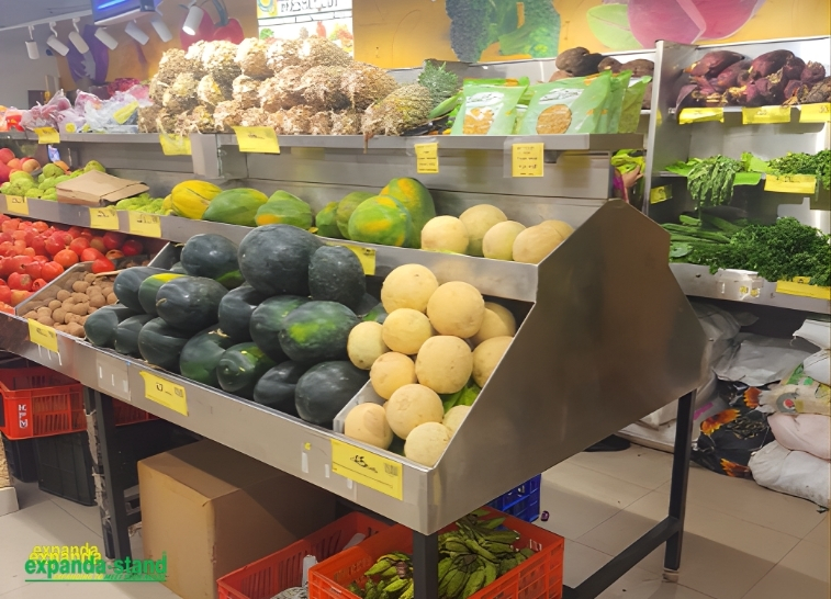 SS Island F&V Racks Double Level for Maximum Space Utilization