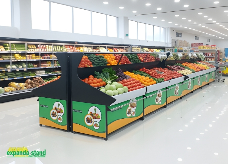 Island F&V Racks with Mirror Integration for Optical Illusion