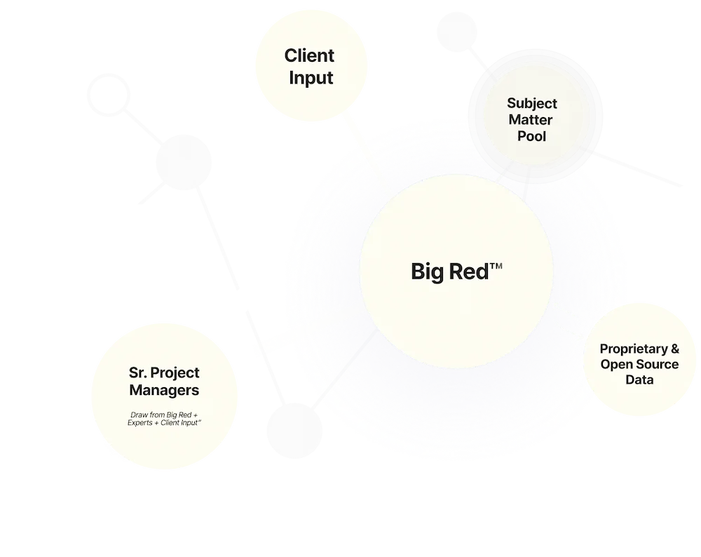 Diagram showing the ‘Big Red’ hub connected to World-Class Project Leads, a Subject Matter Pool, and other nodes.