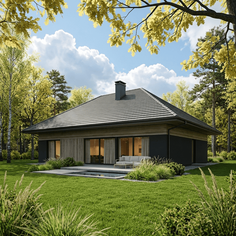 Projekt gotowy domu parterowego po adaptacji do działki - nowoczesny dom z tarasem i ogrodem, BRJ-Studio