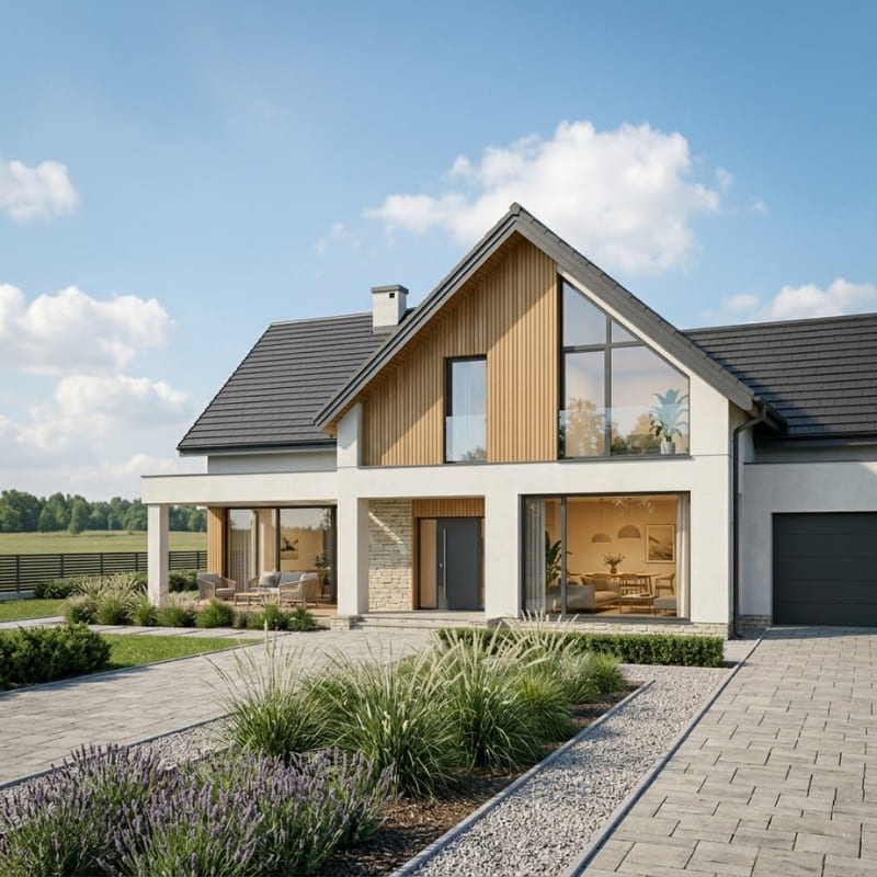 Architekt Łuków - nowoczesny dom jednorodzinny z poddaszem na skraju pól