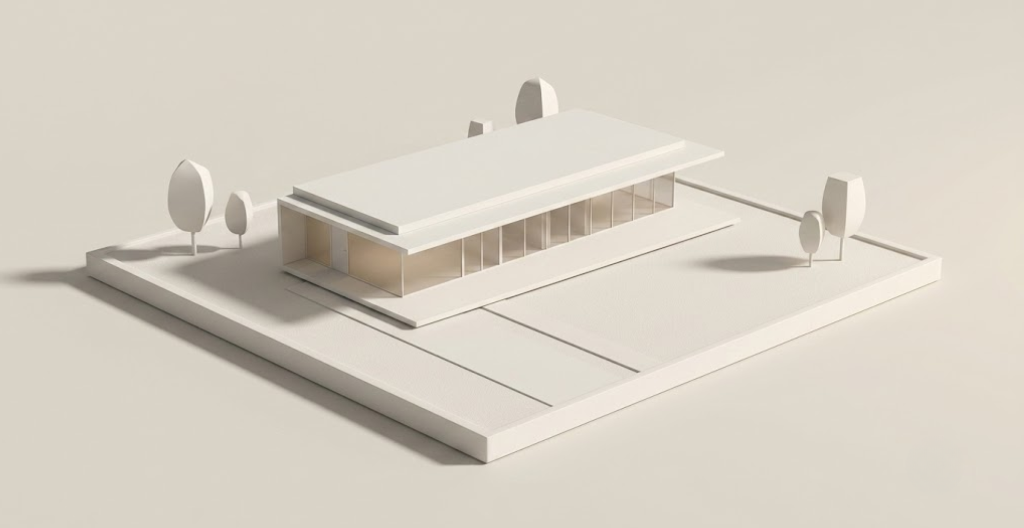 Model architektoniczny nowoczesnego domu parterowego prezentujacy charakterystyczne cechy wspolczesnej zabudowy