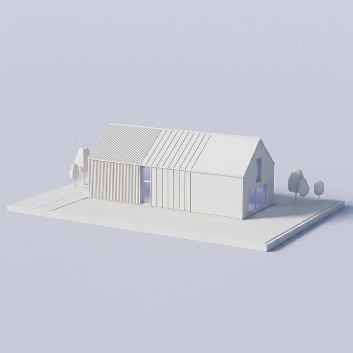 Materiały elewacyjne nowoczesnej stodoły na makiecie architektonicznej, BRJ-Studio