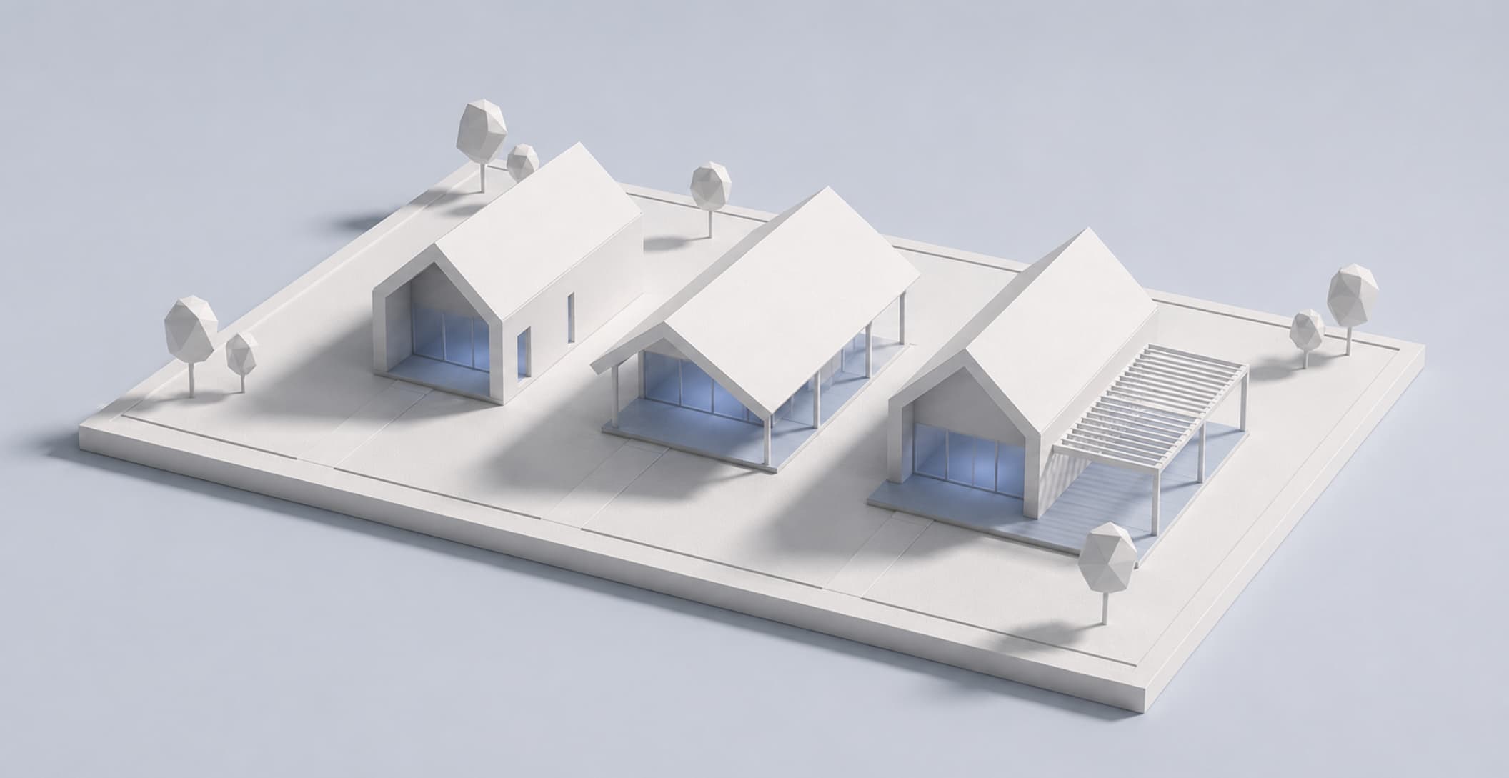 Makieta architektoniczna nowoczesnej stodoły z tarasem w podcieniu, biały model z akcentem w kolorze morwowym, BRJ-Studio