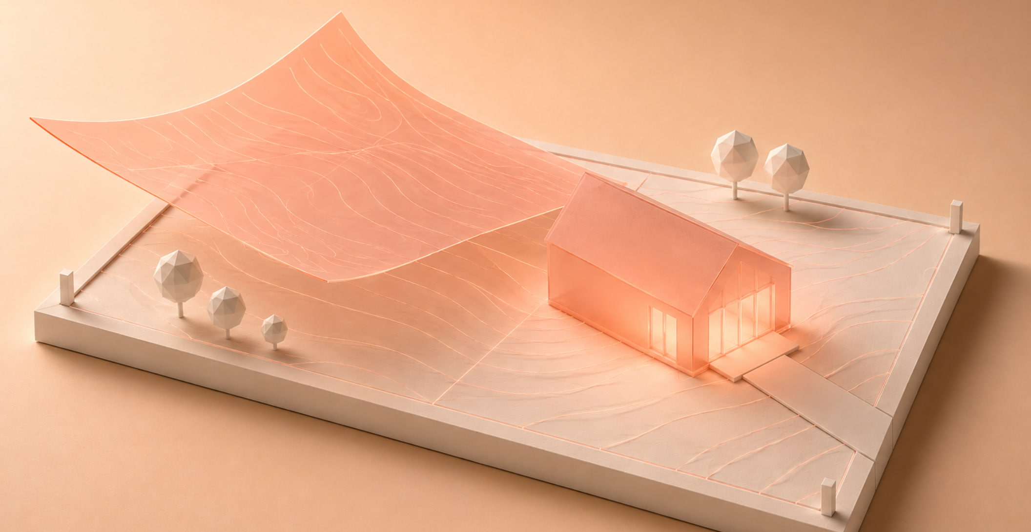 Makieta architektoniczna działki z instrumentem geodezyjnym i punktami pomiarowymi, mapa do celów projektowych, BRJ-Studio
