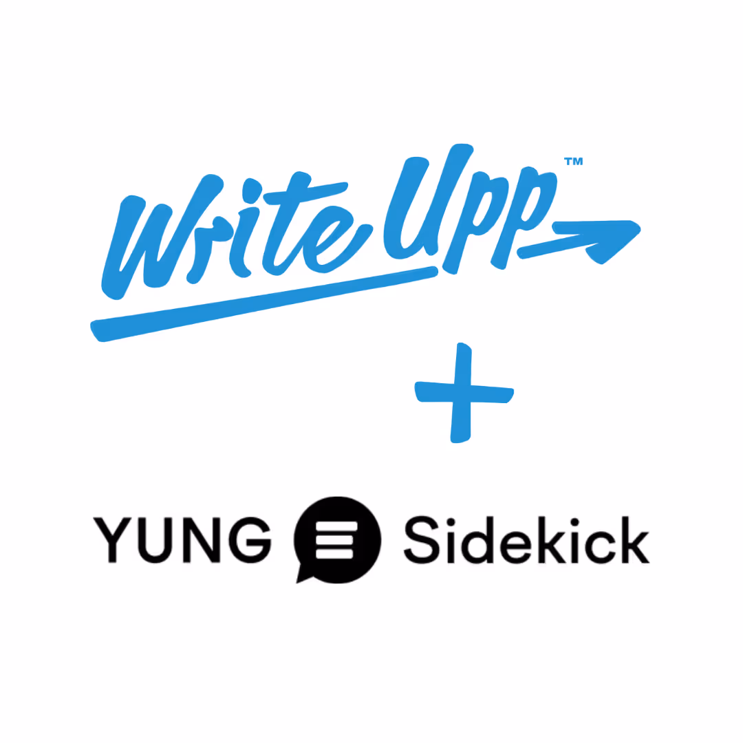 WriteUpp logo with Yung Sidekick logo