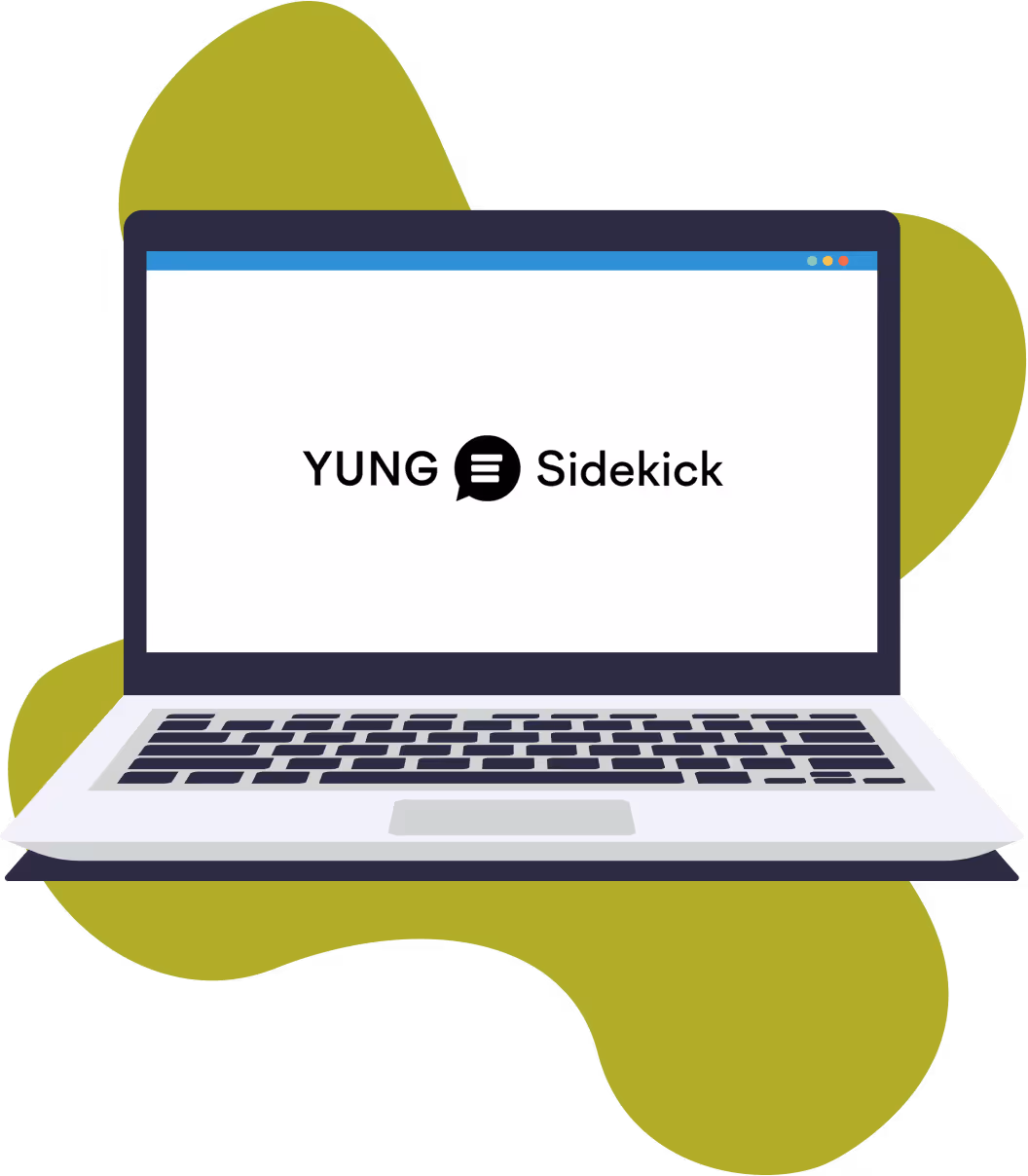 Illustration with Yung logo on laptop screen