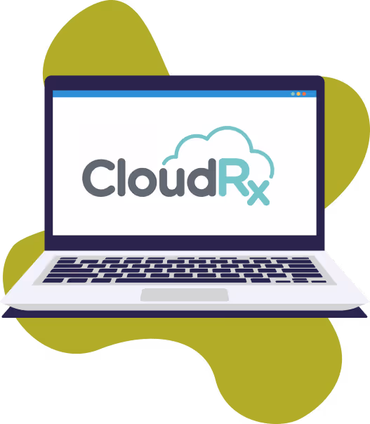 Illustration of CloudRx logo on laptop screen