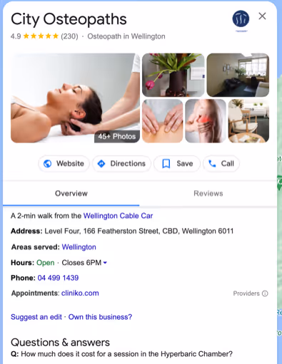 An image of a private practice Google Business Profile as it appears in Google.