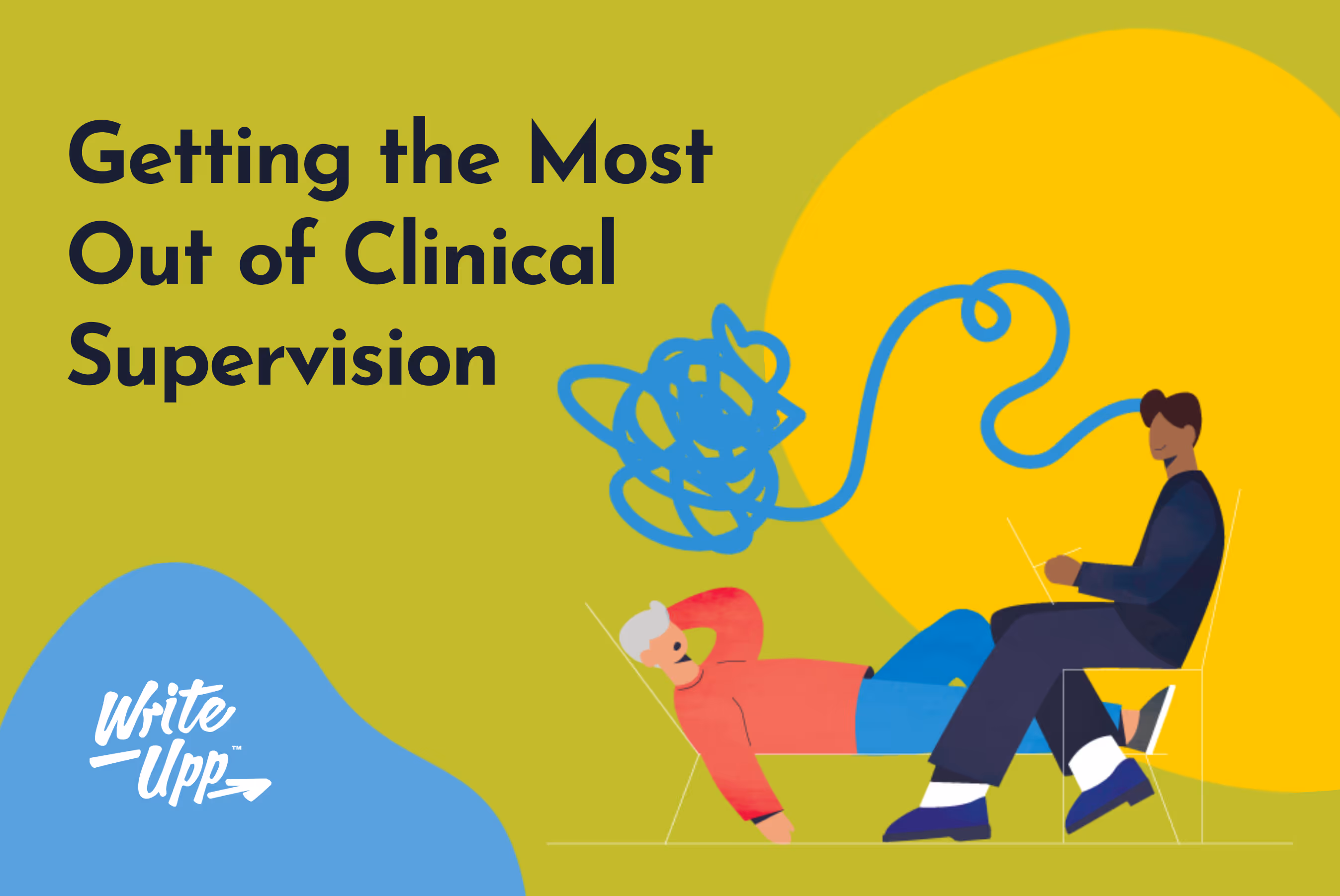 Getting the most out of clinical supervision. Image of a mental health therapist, talking to a client who is lying down.