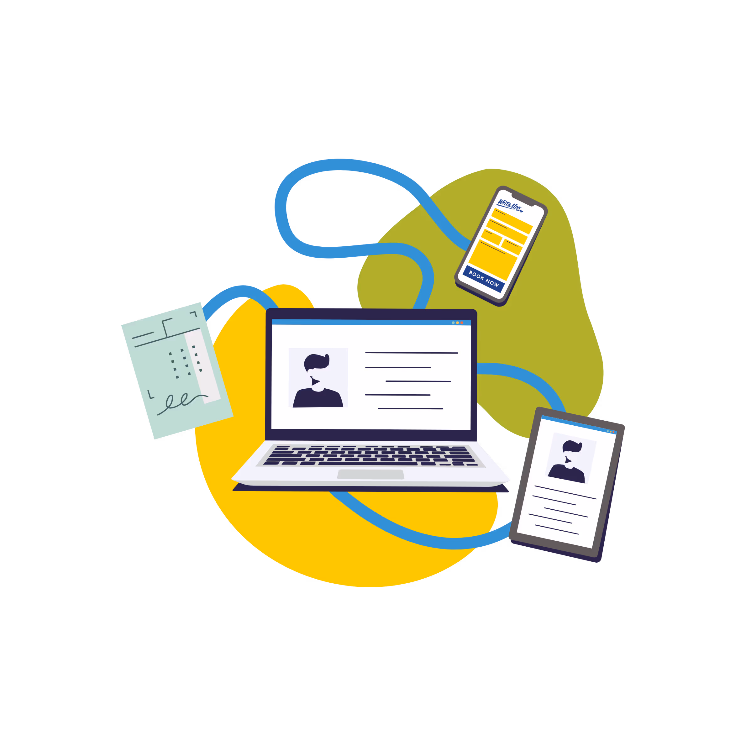 writeupp features across desktop and mobile