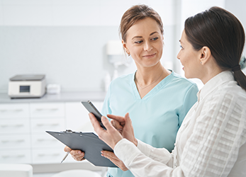 Woman explaining eligibility and benefits