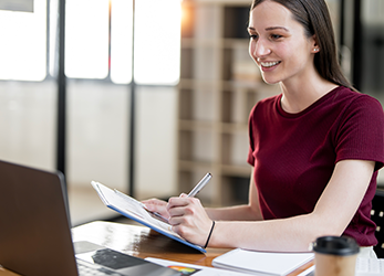 Woman communicating with payer