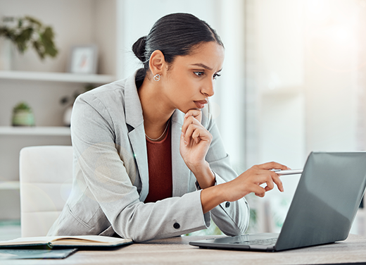 Woman researching claim response codes