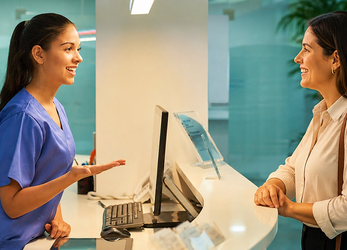Billing staff member reviewing patient accounts to identify missed insurance coverage